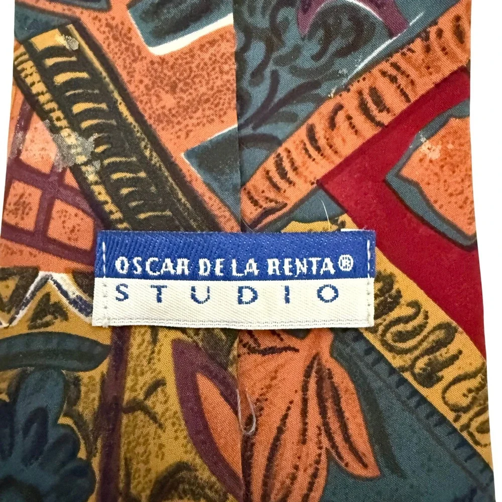 Oscar de la Renta Studio Men's Geometric Abstract Pattern Silk Blend‎ Necktie
